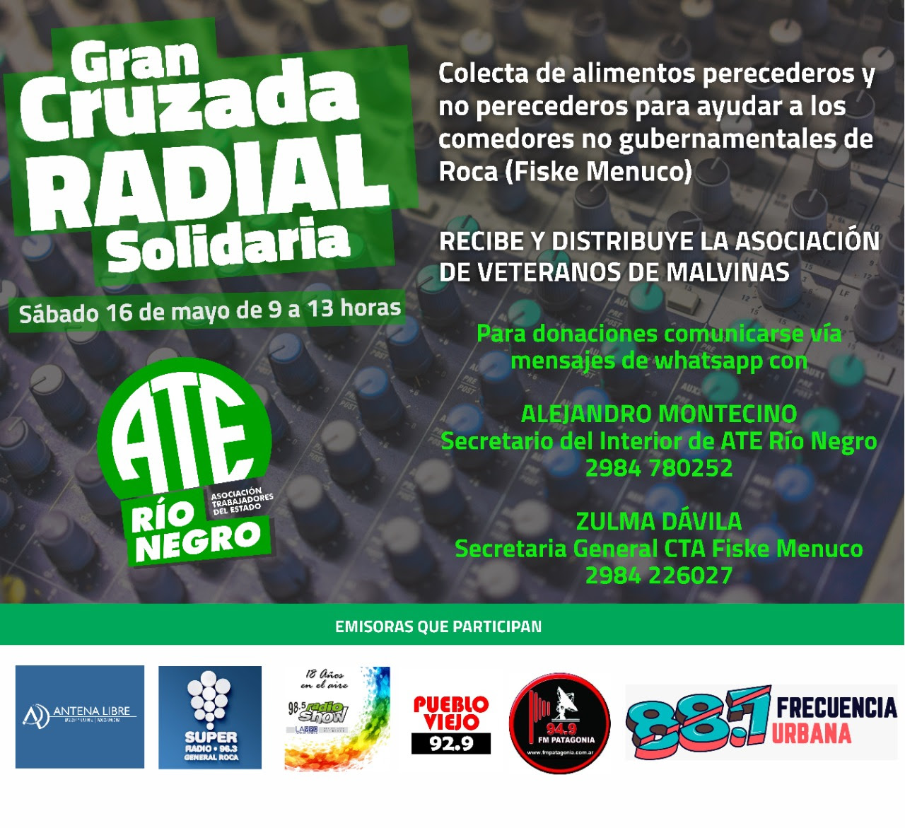 ATE y la CTA Autónoma convocan a la Gran Cruzada Radial Solidaria