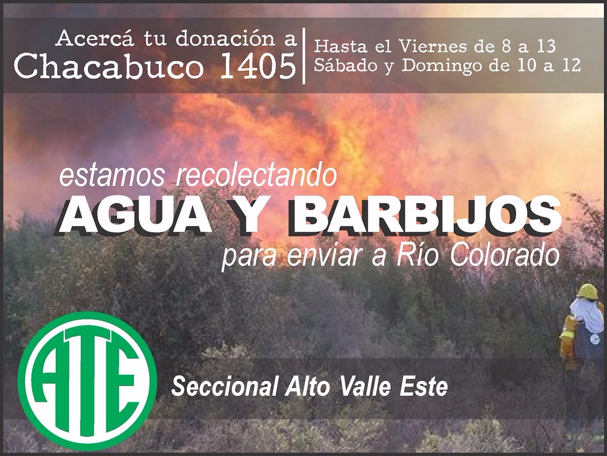 ATE lanzó una campaña solidaria por los incendios en Río Colorado